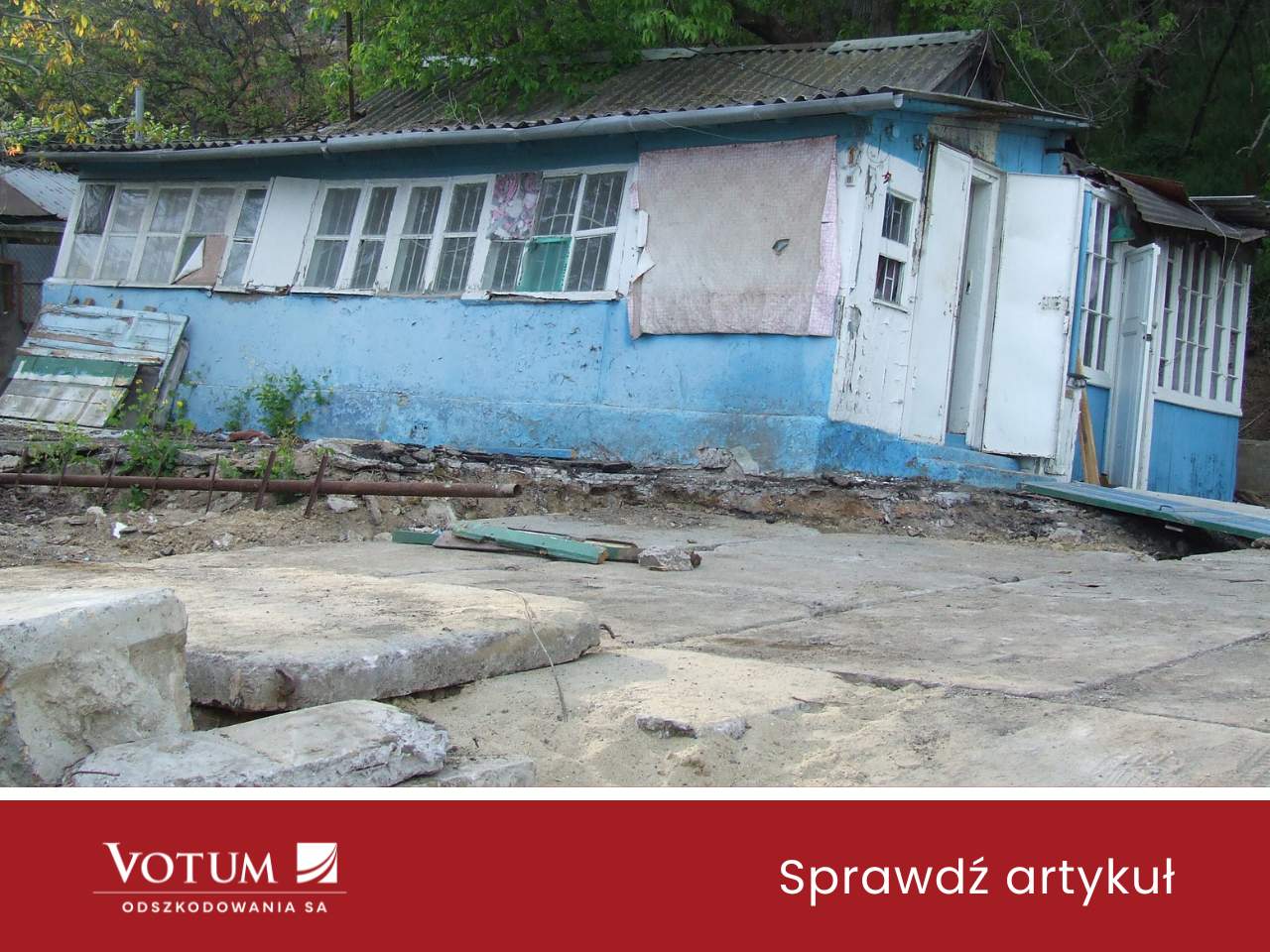Dom chylący się ku upadkowi przez szkody górnicze spowodowane przez działalność kopalni