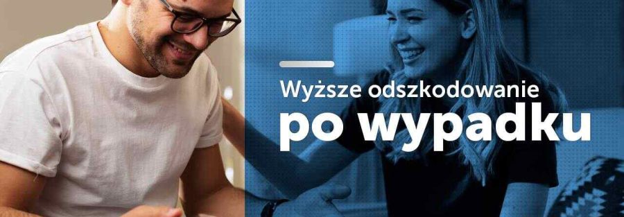 Mężczyzna na wózku inwalidzkim i uśmiechnięta kobieta trzymają się za ręce. Tekst: Wyższe odszkodowanie po wypadku – Votum Odszkodowania SA, etap przedprocesowy oraz sądy I i II instancji.