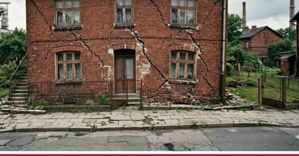 Dom ceglany z pękniętą elewacją, odszkodowanie za szkody górnicze