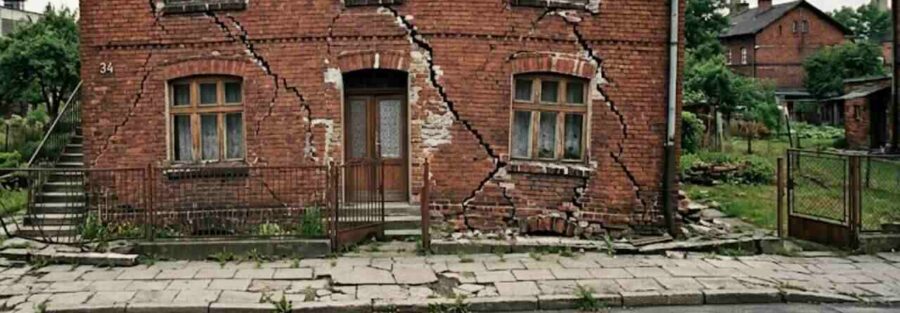 Dom ceglany z pękniętą elewacją, odszkodowanie za szkody górnicze
